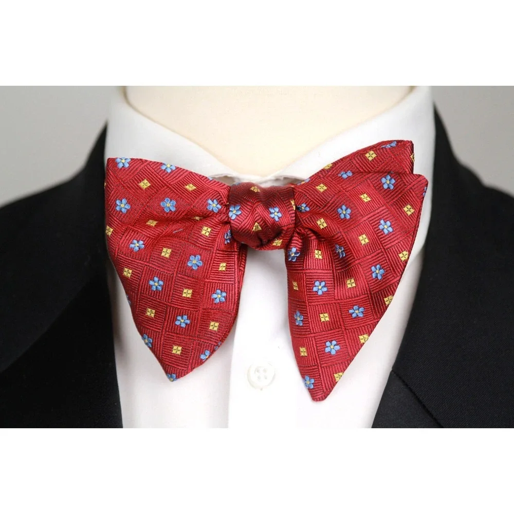 Men's Self-Tied Big‎ Butterfly Bow Tie Red Ornamental Pattern S717